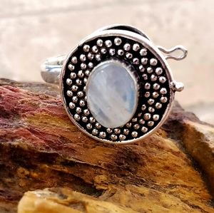 New Rainbow Moonstone 925 Silver Poison Ring.